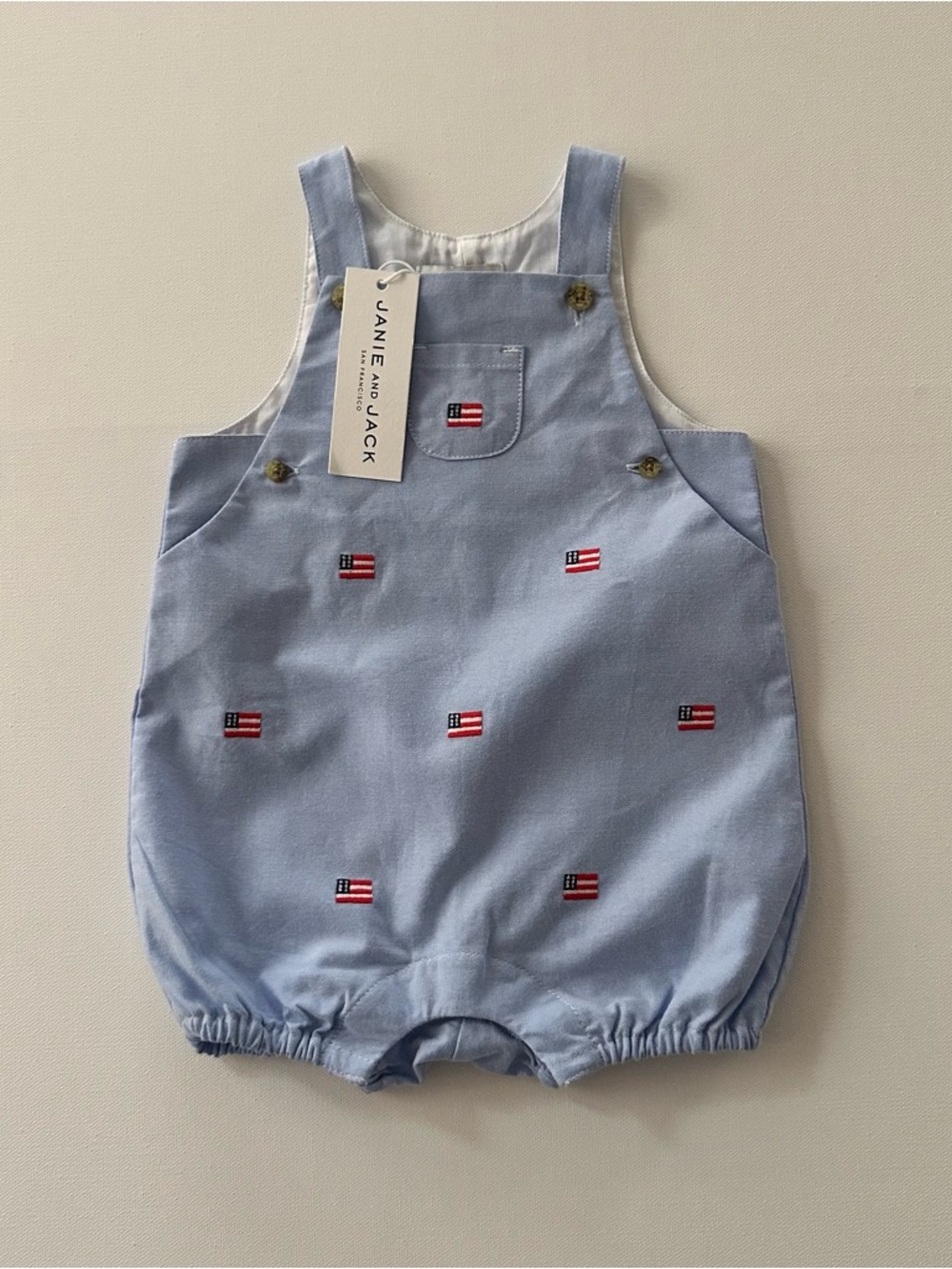 Janie and Jack 3-6 Months Baby Boy Blue Flag Romper Patriotic American July 4th